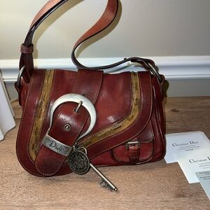 SOLD - Dior Burgundy Leather Mini Gaucho Saddle Shoulder Bag